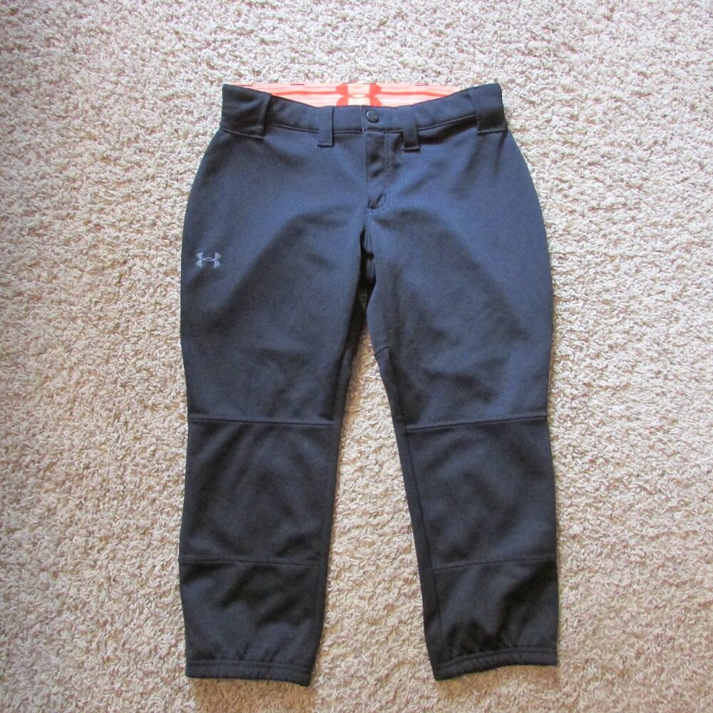 NWOT Under Armour Softball Baseball Pants XS Black Capri Zip Fly Inside Elastic